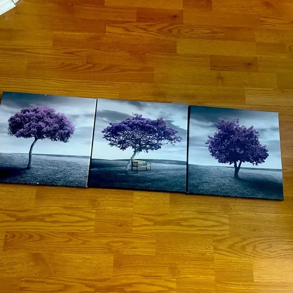 Ethereal Purple and Blue Tree Triptych Art Prints - Picture 1 of 3